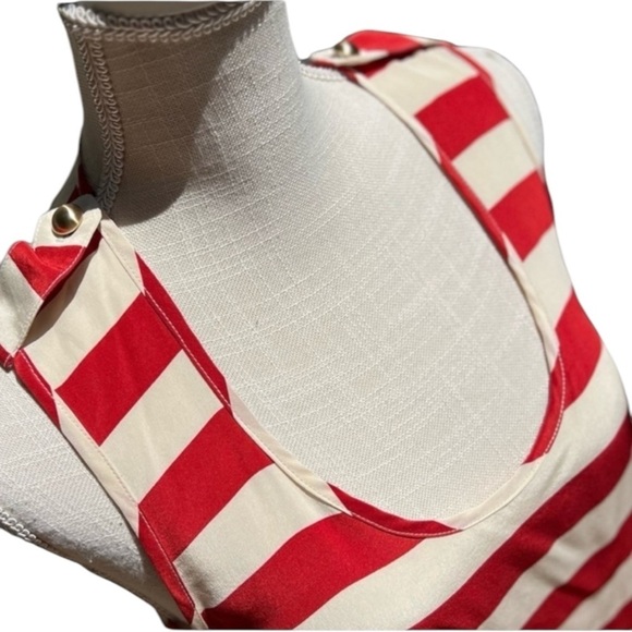 🌻Karina Grimaldi Red & Off-White Stripe 100% Silk Tank Blouse w Epaulets Size S - Picture 3 of 7